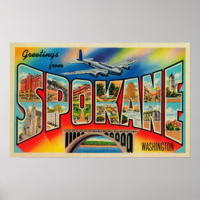 Poster Spokane, Washington - Scènes de grandes lettres (Devant)