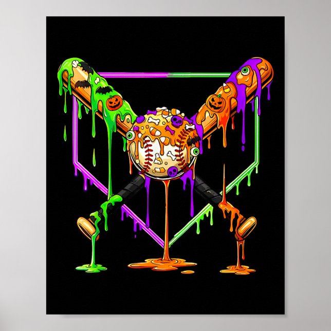 Poster Spooky Baseball Ice Cream Drip Home Plate Dripping (Devant)