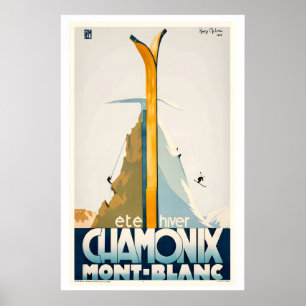 Poster Sport d'été et d'hiver Chamonix Mont Blanc France