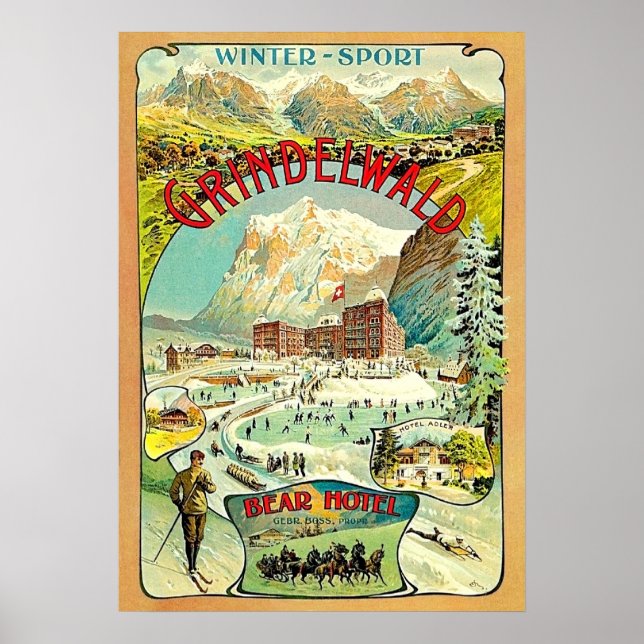 Poster Sport d'hiver en Grindelwald, Suisse, mosaïque (Devant)