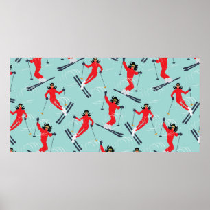 Poster Sport d'hiver sans couture motif. Jeune belle femm