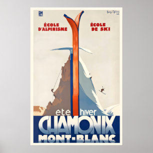 Poster Sports d'été et d'hiver Chamonix Mont Blanc France