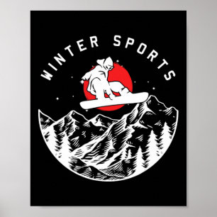 Poster Sports d'hiver Extreme Snowboardeur Montagnes Down