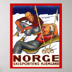 Poster Sports d'hiver vintages, Norvège, Homeland Ski
