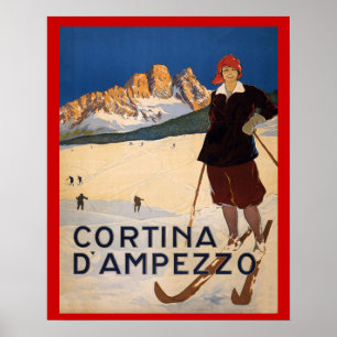 Poster Sports d'hiver vintages, ski Italie, Cortina