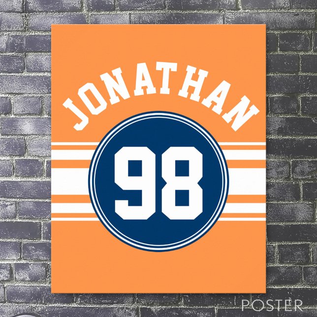 Poster Sports Jersey Blue and Orange Stripes Nom Numéro (Custom Sporty Poster)