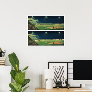 Poster Sports Vintage, Match de Baseball de Nuit
