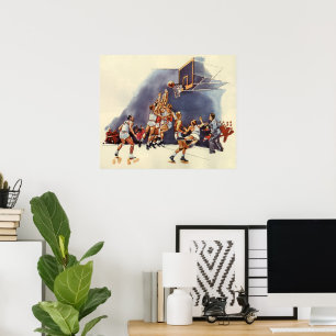 Poster Sports vintages Basketball, Joueurs dans un jeu