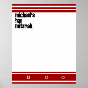 Poster Sporty Bar Mitzvah Connexion Carte Rouge Blanc