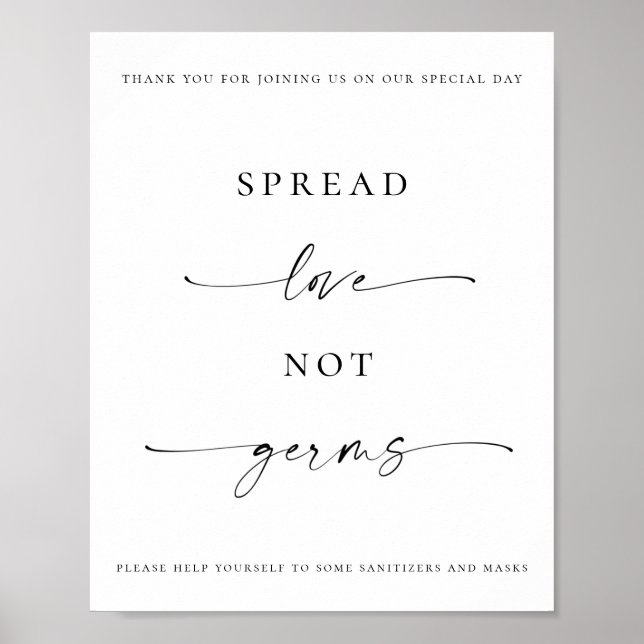 Poster Spread Love Not Germs Sanitizer Station Mariage (Devant)