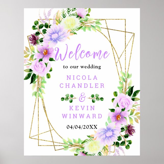 Poster Spring Purple Flowers with Foliage Welcome Sign (Devant)