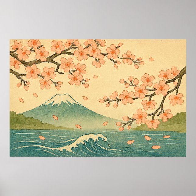 Poster Spring Reverie: Cherry Blossoms at Fuji’s Edge (Devant)