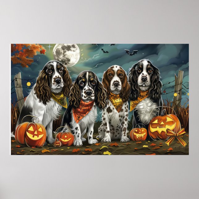 Poster Springer Spaniel Halloween Éffrayant (Devant)