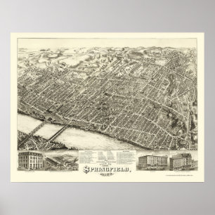 Poster Springfield, MA Carte panoramique - 1875