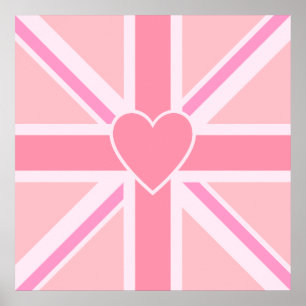 Poster Sqaure Union Jack Drapeau et rose coeur