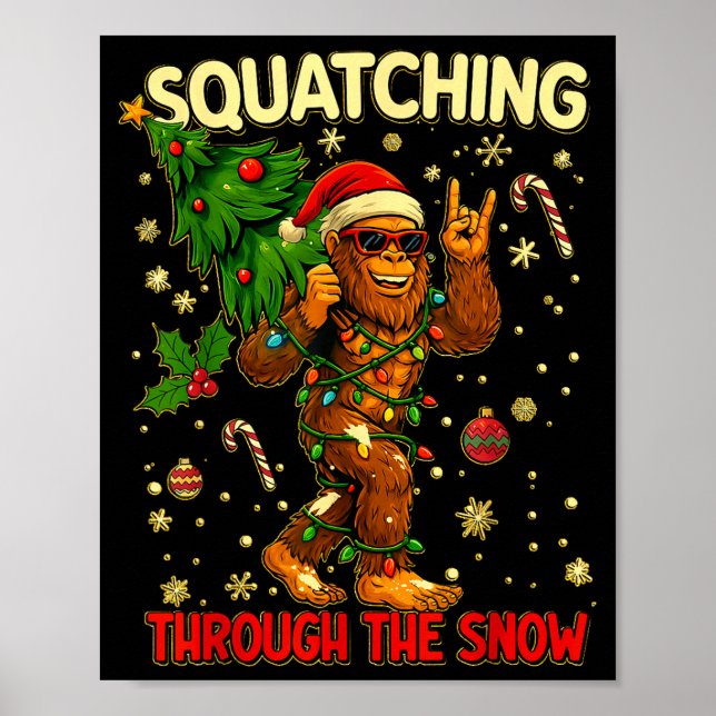 Poster Squatching Through The Snow Funny Bigfoot Xmas Lig (Devant)