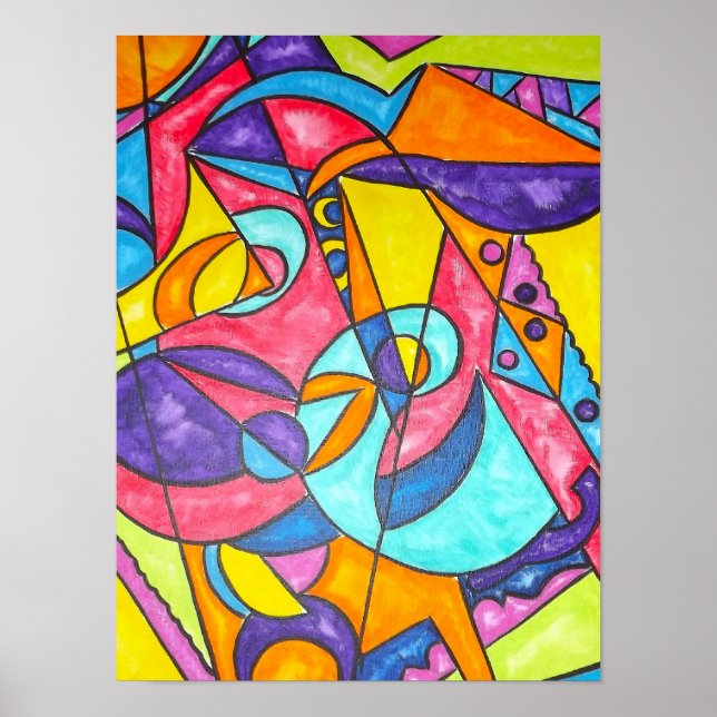 Poster Squawing D'Oiseaux Dans Le Bauhaus Moderne Et Arbr (Devant)