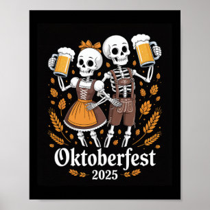 Poster Squelette allemand Halloween Lederhosen Funny 2025