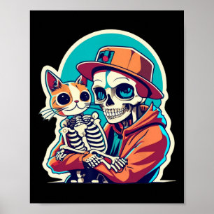 Poster Squelette Anime Tenant Une Chemise Chat Lazy Hallo