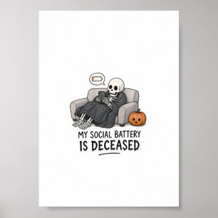 Poster Squelette Batterie Sociale Décédée Drôle Halloween