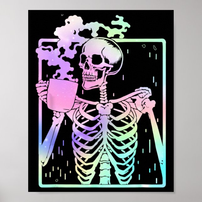 Poster Squelette Boire Café Femmes Hommes Halloween Costu (Devant)