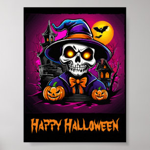 Poster Squelette coloré Halloween Citrouille de dessin an