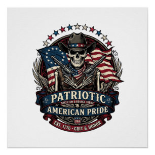 Poster Squelette Cowboy Patriotique Squelette Dark Patrio