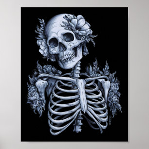 Poster Squelette Crâne floral Halloween Gothique Occulte 