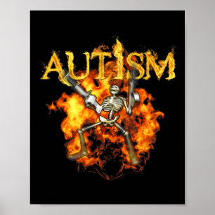 Poster Squelette d'autisme Armes Drôle Feu Os Squelettiqu