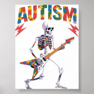 Poster Squelette d'autisme guitare rock musique amateur d