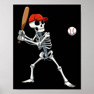 Poster Squelette De Baseball Halloween Squelette Jouant B