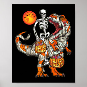 Poster Squelette de dinosaure Halloween T Rex Citrouille 