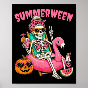 Poster Squelette de fille drôle Summerween Coquette Léopa