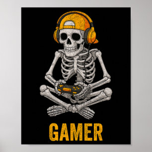 Poster Squelette de Halloween Joueur de jeu vidéo Drôle d