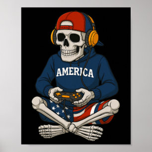 Poster Squelette de Halloween Joueur de jeu vidéo Drôle d