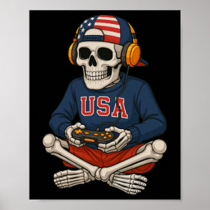 Poster Squelette de Halloween joueur de jeu vidéo drôle s