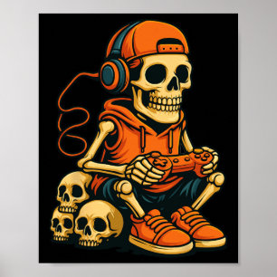 Poster Squelette de Halloween Joueur de jeu vidéo Fantôme