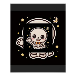Poster Squelette de Halloween qui fait coucou Mignon