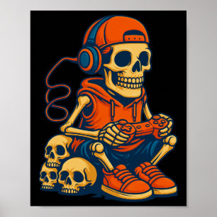 Poster Squelette de Halloween Rétro Gamer Jeux Vidéo Garç