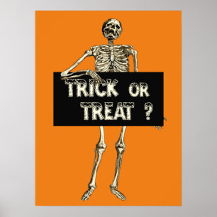 Poster Squelette de Halloween vintage Trick or Treat