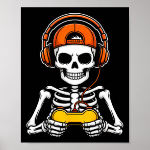 Poster Squelette de joueur drôle d'Halloween Manette de j