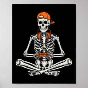 Poster Squelette de joueur Halloween Manette de jeu vidéo