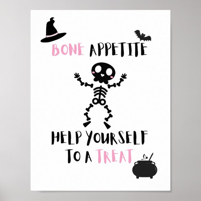 Poster Squelette d'Halloween Bone Appetite portique porte (Devant)
