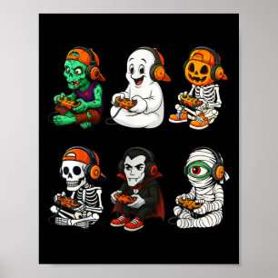 Poster Squelette d'Halloween, joueur zombie de jeux vidéo