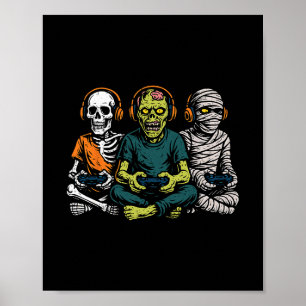 Poster Squelette d'Halloween Zombie Momie Joueur Vidéo de