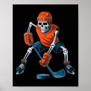 Poster Squelette drôle de hockey sur glace Halloween