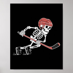 Poster Squelette drôle jouant les amoureux de hockey sur
