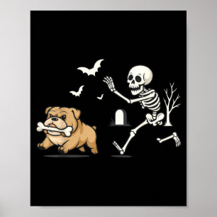 Poster Squelette drôle poursuivant un bouledogue français
