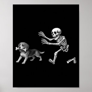 Poster Squelette drôle poursuivant un chien Beagle pour H