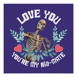 Poster Squelette Drôle Saint Valentin Côtes Mate Humour G
